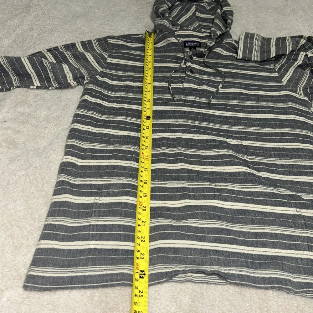Patagonia Men's Medium Fjord Organic Cotton Hoodie Grey Striped Henley - Picture 7 of 10